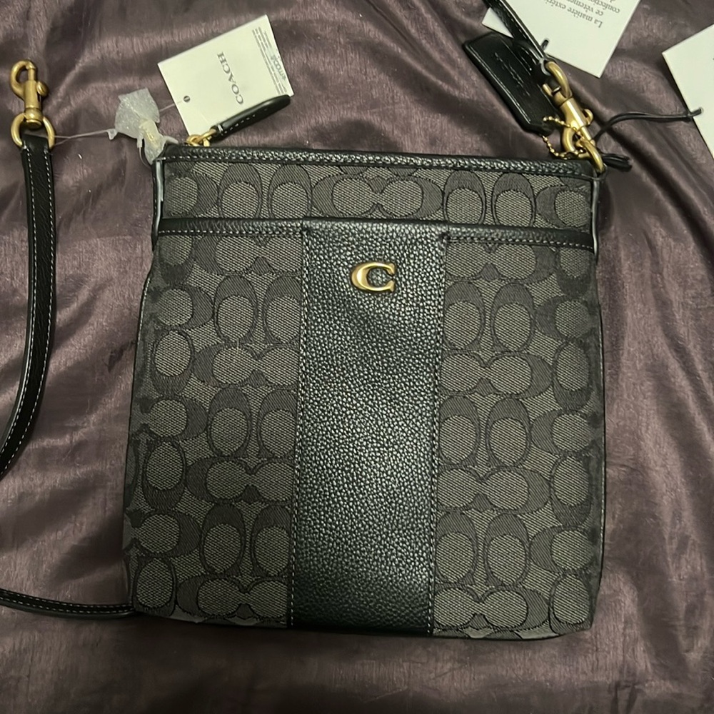 Coach Signature Jacquard Kitt, Smoke Black, crossbody NWT